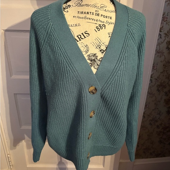 Teal Button-Up Cardigan - Picture 1 of 4